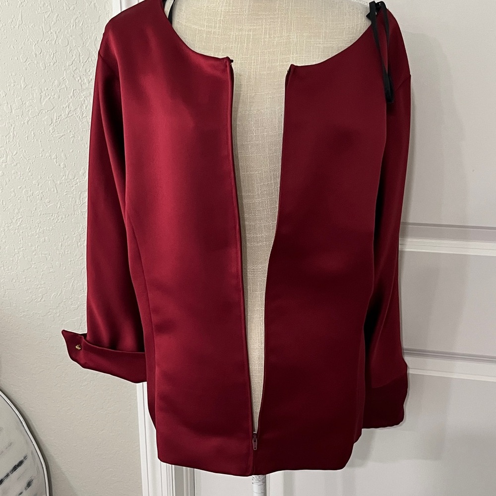 Vie by Victoria Royal Chic Burgundy Reversible Satin Blouse VTG USA RARE SZ 16 - Picture 13 of 15